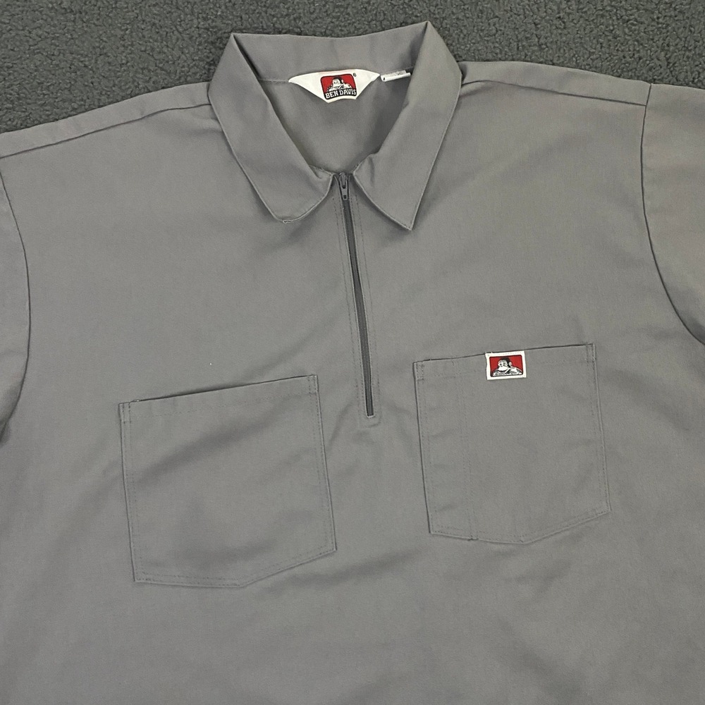 Ben Davis Work Shirt Mens 2XL Gray 1/4 Zip Short Sleeve Twill Utility Skater